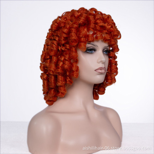 Wholesale  heat resisitant  Short Kinky Curly Red Wigs with  Rihanna Style Synthetic Hair Wig for Women